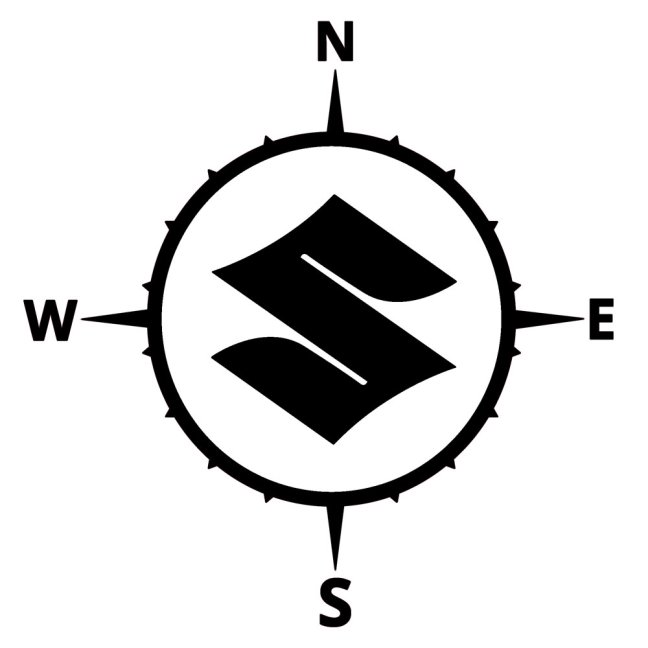 Reflexní samolepka - Logo Suzuki s kompasem - Výška reflexní samolepky: 120 mm, Barva reflexní samolepky: Bílá
