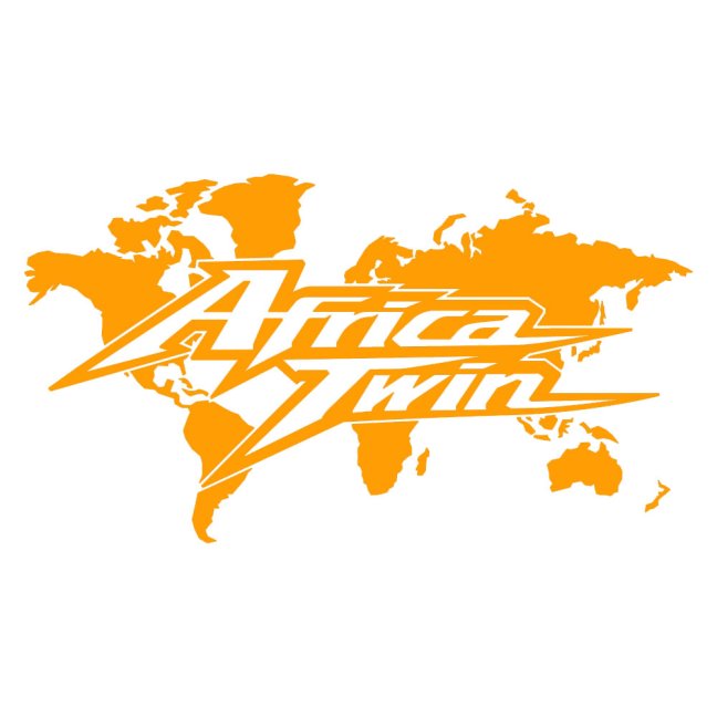 Řezaná samolepka - Mapa světa + Africa Twin - Šířka řezané samolepky: 270mm, Barva řezané samolepky: Oranžová