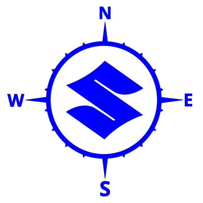 Reflexní samolepka - Logo Suzuki s kompasem - Výška reflexní samolepky: 120 mm, Barva reflexní samolepky: Bílá