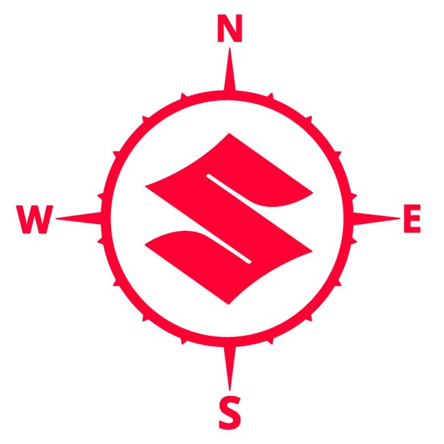 Reflexní samolepka - Logo Suzuki s kompasem - Výška reflexní samolepky: 120 mm, Barva reflexní samolepky: Bílá